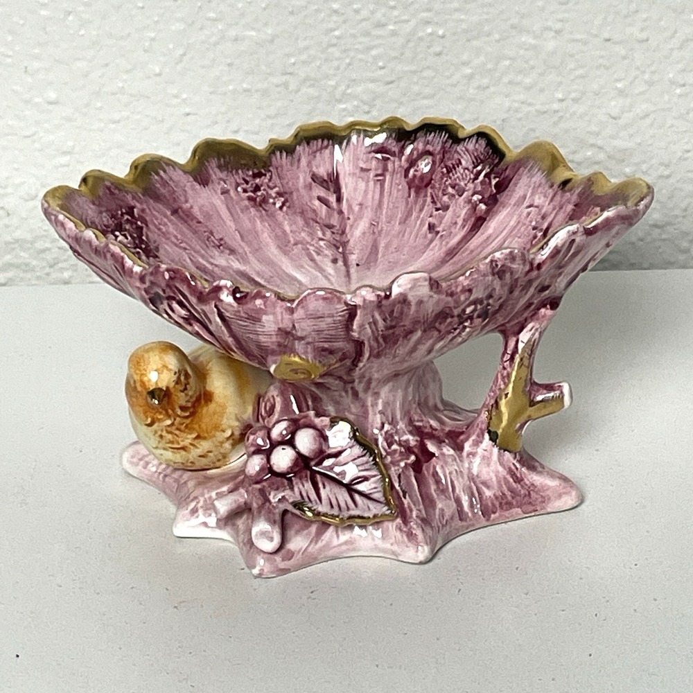 Ucagco Bird Under Tree Ceramic Trinket Tray Gold Trim Japan Vintage 6.5"